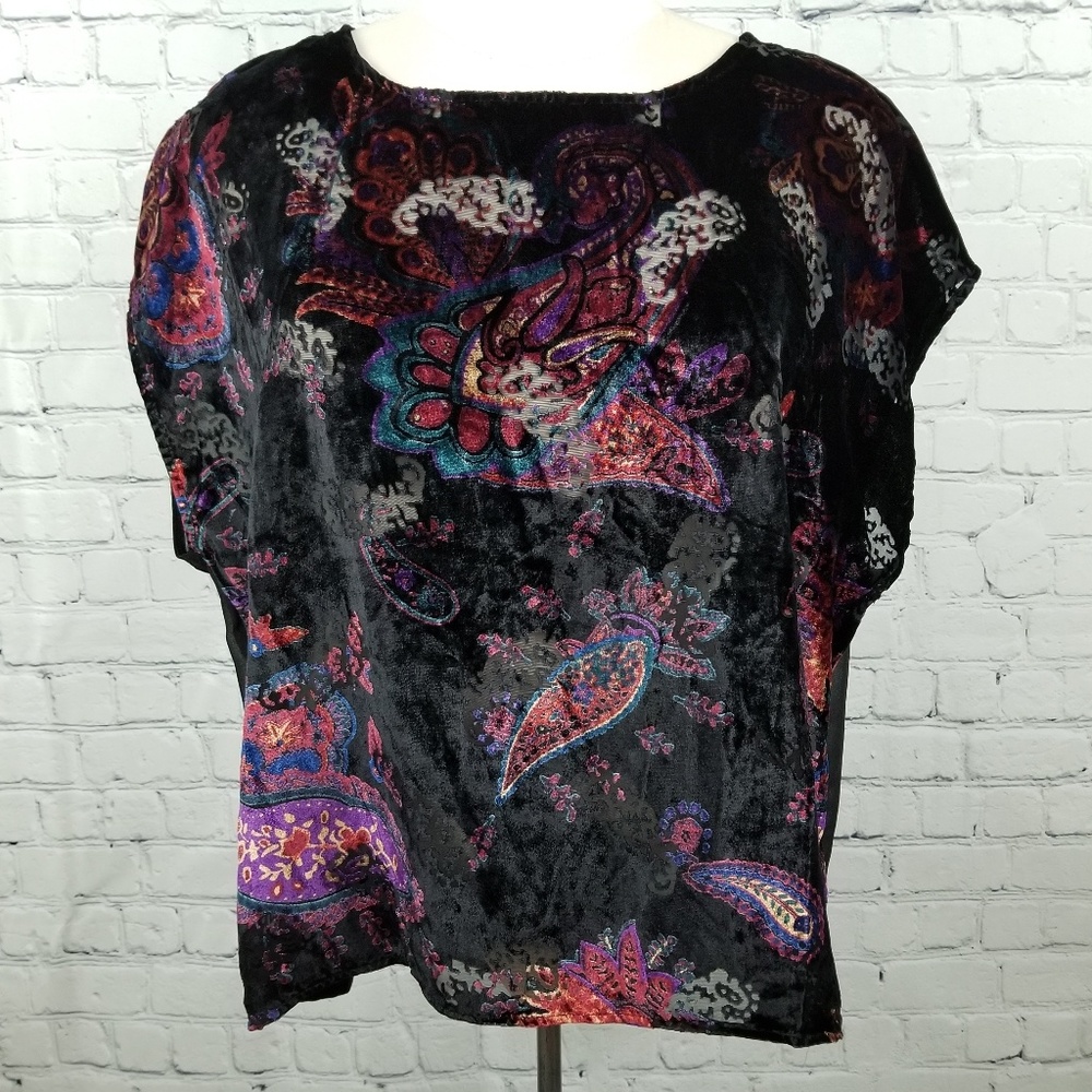 ECOTÉ | velvet burnout boxy crop paisley blouse